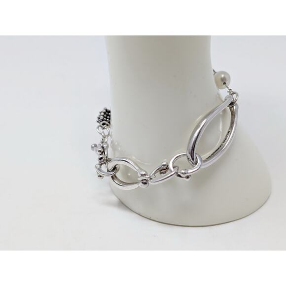 Michael Dawkins 925 Sterling Silver Toggle Pearl Bracelet - Picture 4 of 9